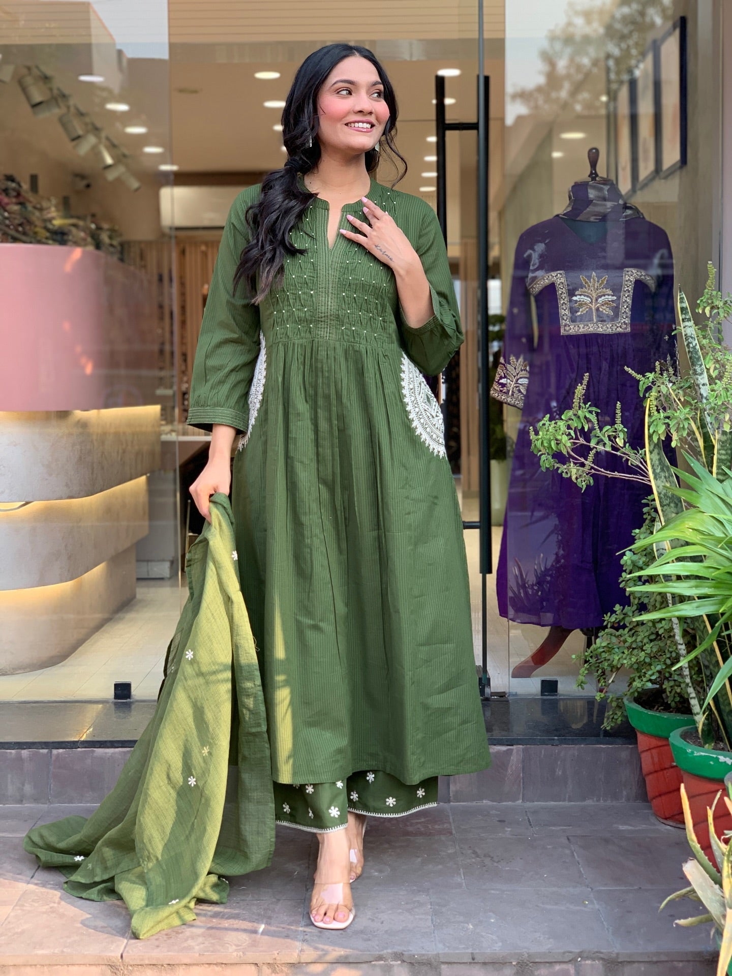 Very Graceful Pure Mul Cotton Embroidery Suit Set