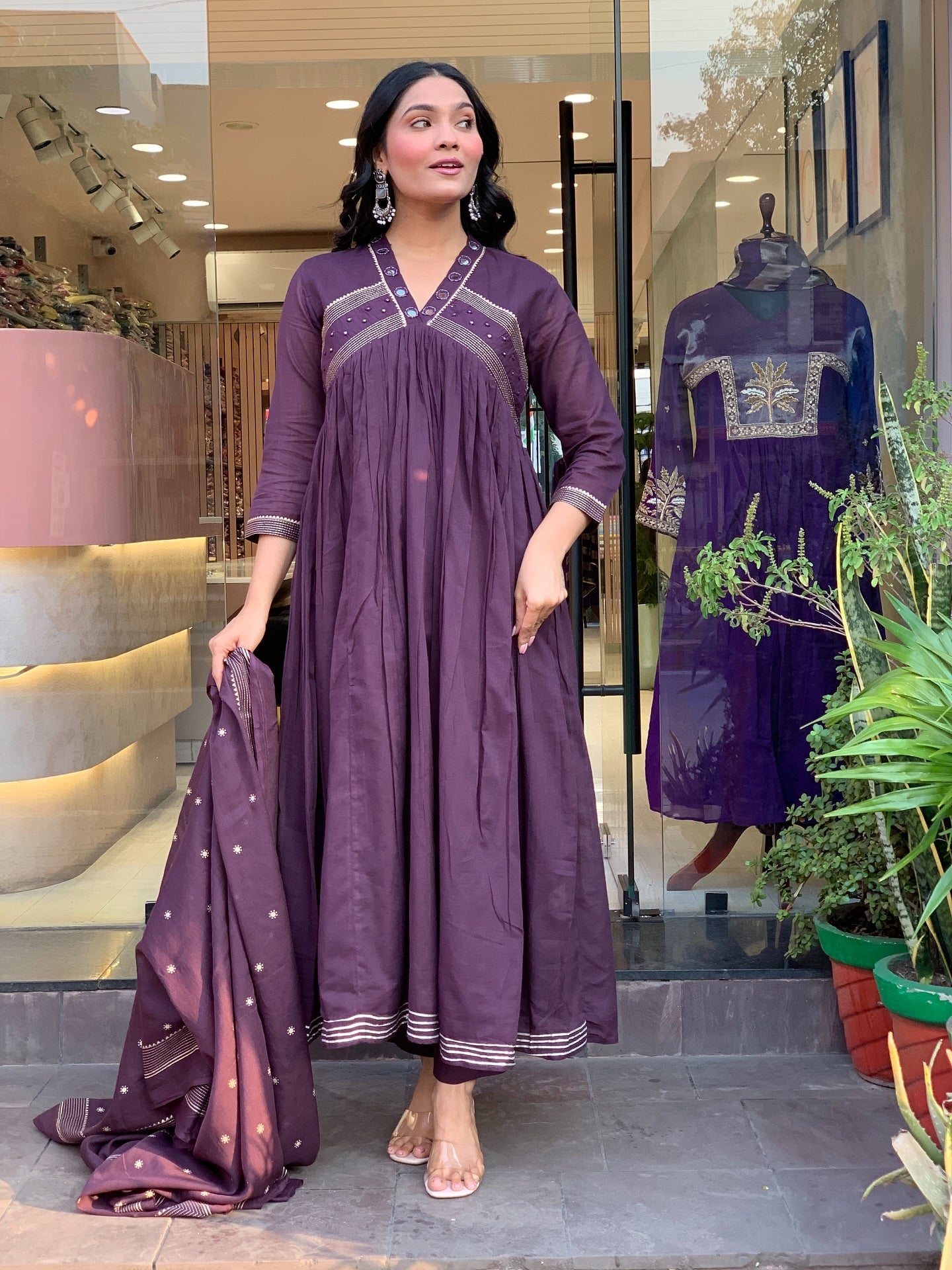 Gorgeous Mul Cotton Mirror Work Suit Set