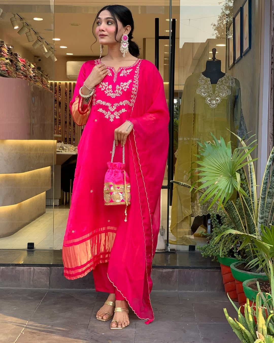 Beautiful Viscose Ladgi Patta Embroidery Suit Set