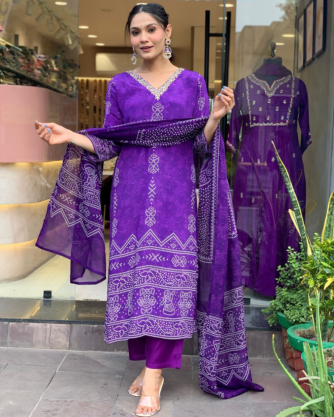 Beautiful Silk Blend Bandhani Print Suit Set