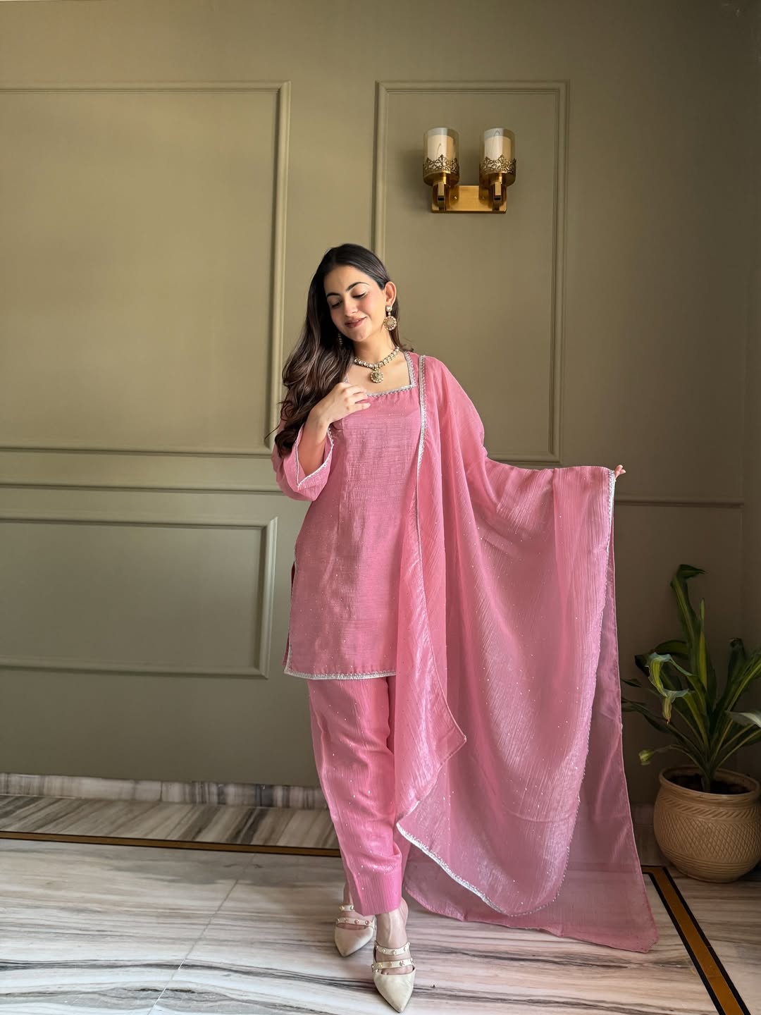 Pink Luxe Crunchy Silk Suit Set