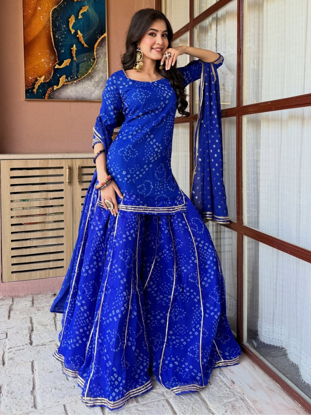 Rajvanshi Neel Bandhani Georgette Sharara Set