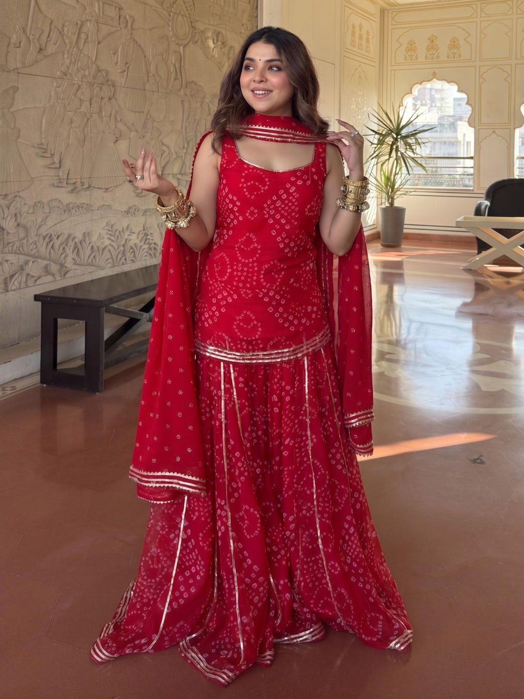 Rajvanshi Neel Bandhani Georgette Sharara Set