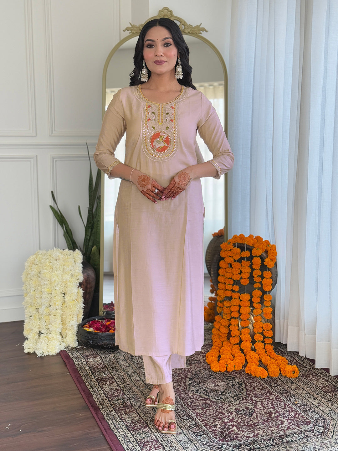 Charming Pure VIscose Embroidery Suit Set