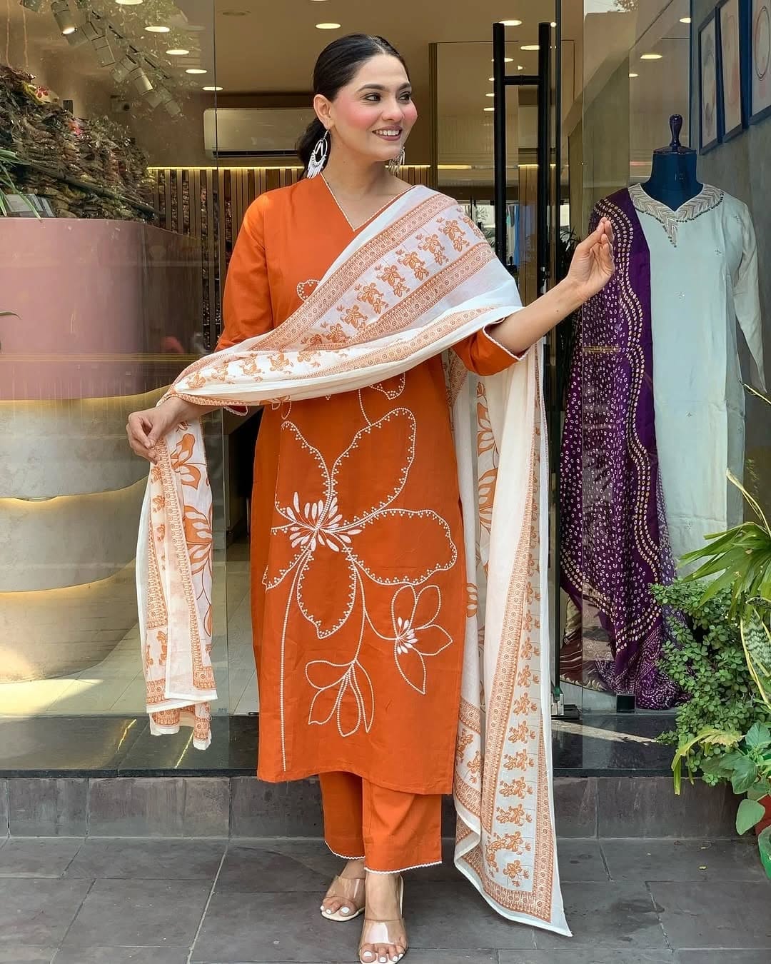 Appealing Rayon Silk Floral Print Suit Set