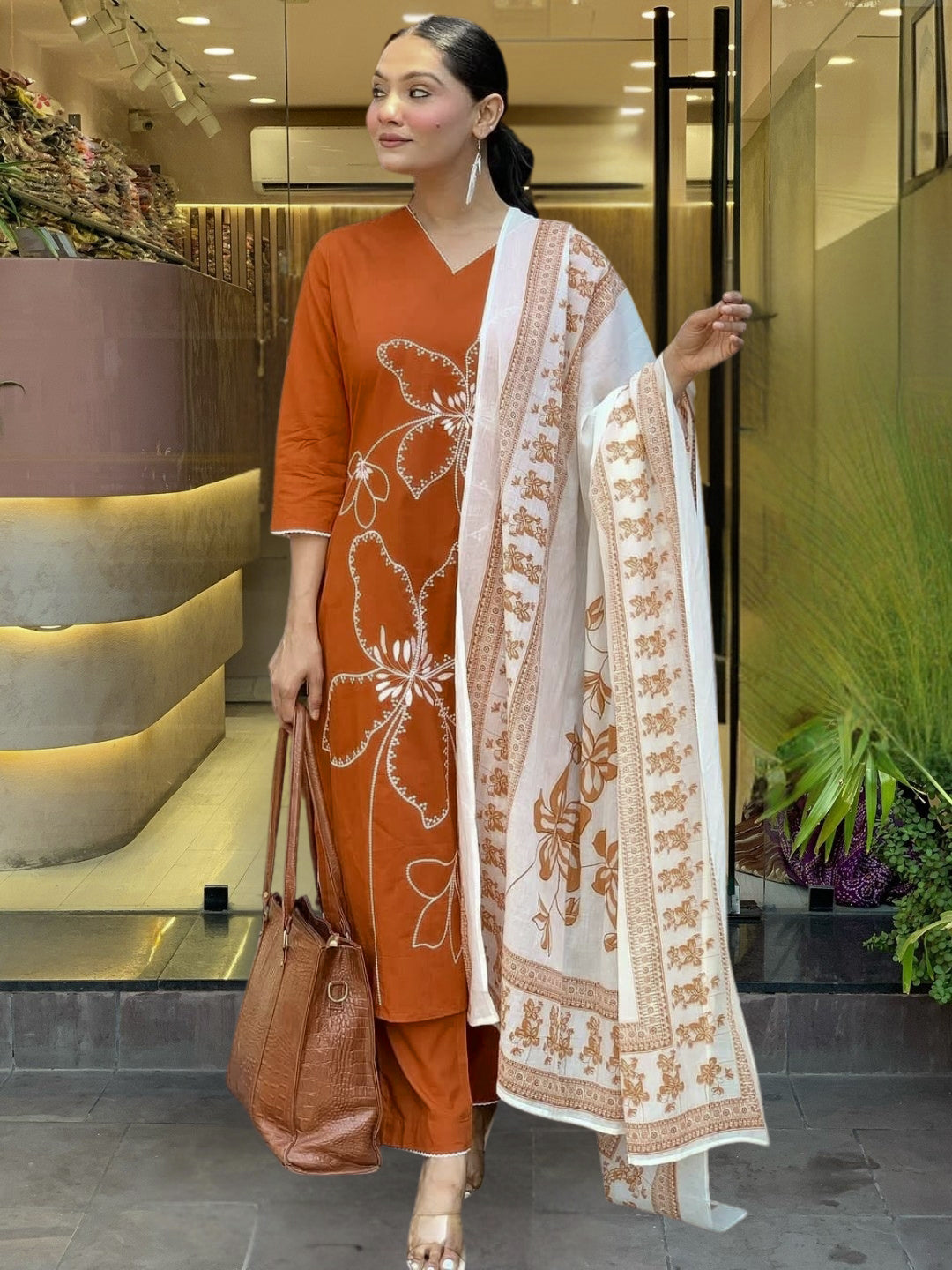 Appealing Rayon Silk Floral Print Suit Set