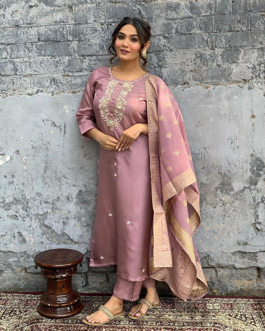 Imaginative Beautiful Chanderi Viscose Suit Set