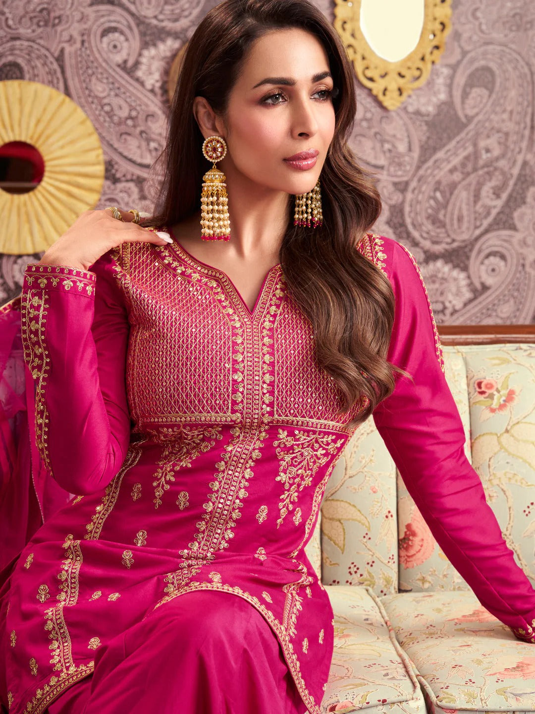 Very Stylish Chanderi Silk Embroidery Suit Set