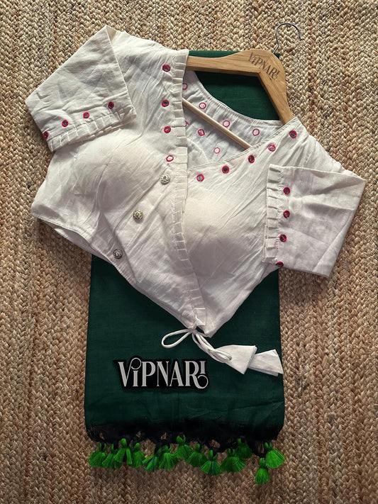 Elegant Peacock Handloom Cotton Saree With Stitched Designer Handwork Blouse