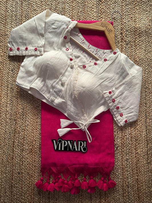 Most Elegant Handloom Cotton Saree With Stitched Designer Handwork Blouse