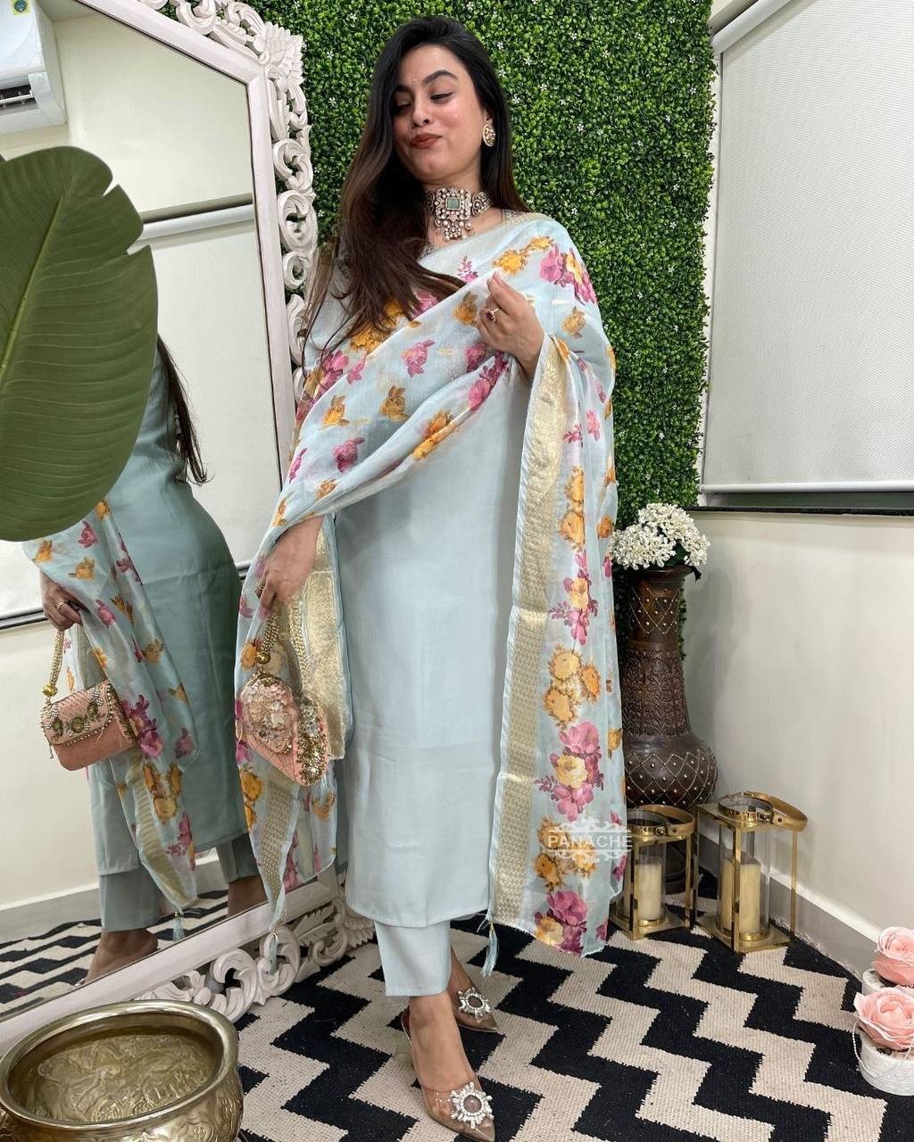 Beautiful Viscose Embroidery Suit Set