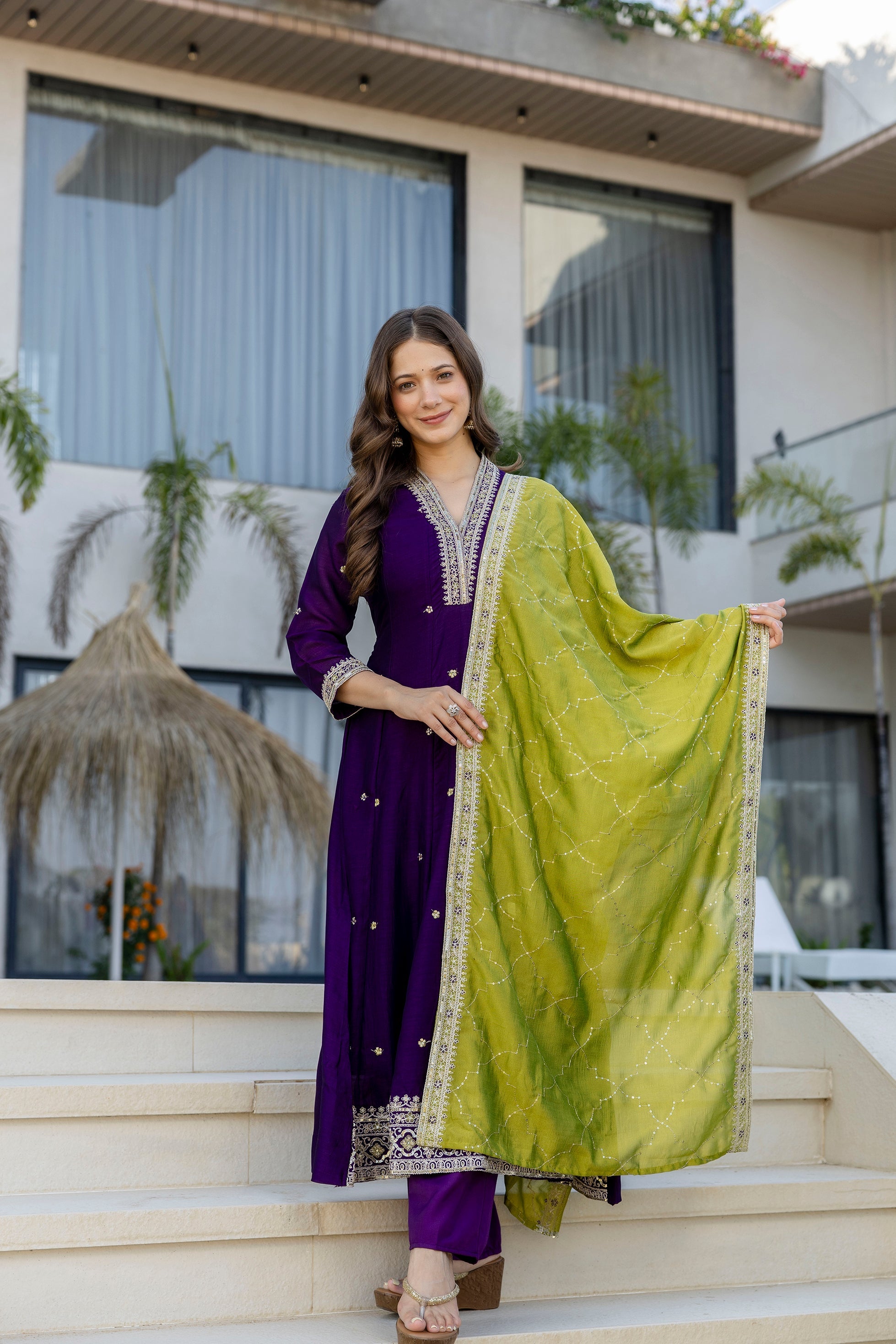 Ruhani Vichitra Silk Embroidered Suit Set