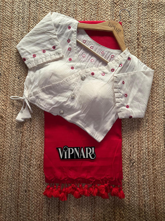 Traditional Handloom Cotton Saree With Stitched Designer Handwork Blouse