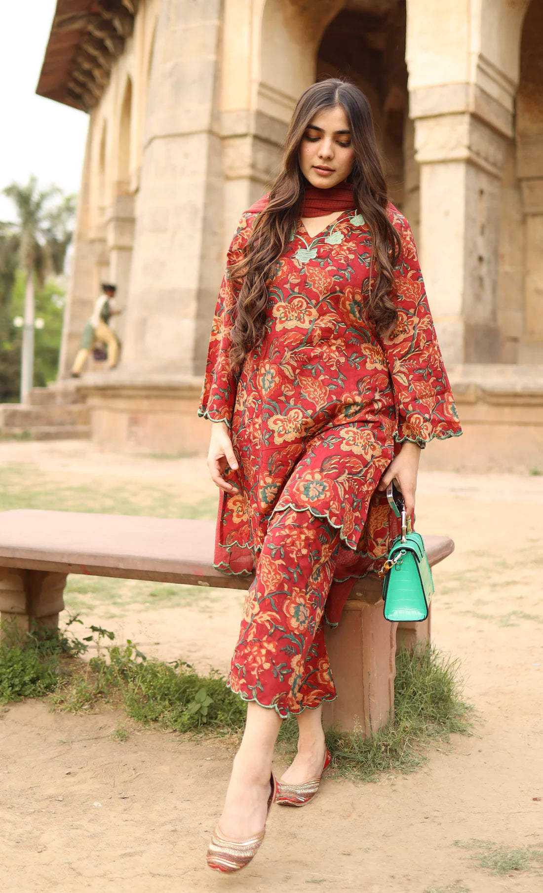 Pure Mul Cotton Maroon Suit Set