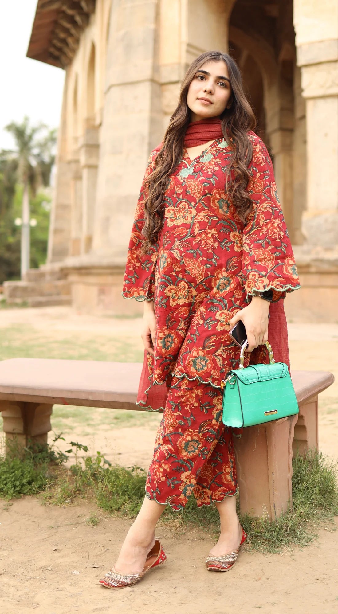 Pure Mul Cotton Maroon Suit Set