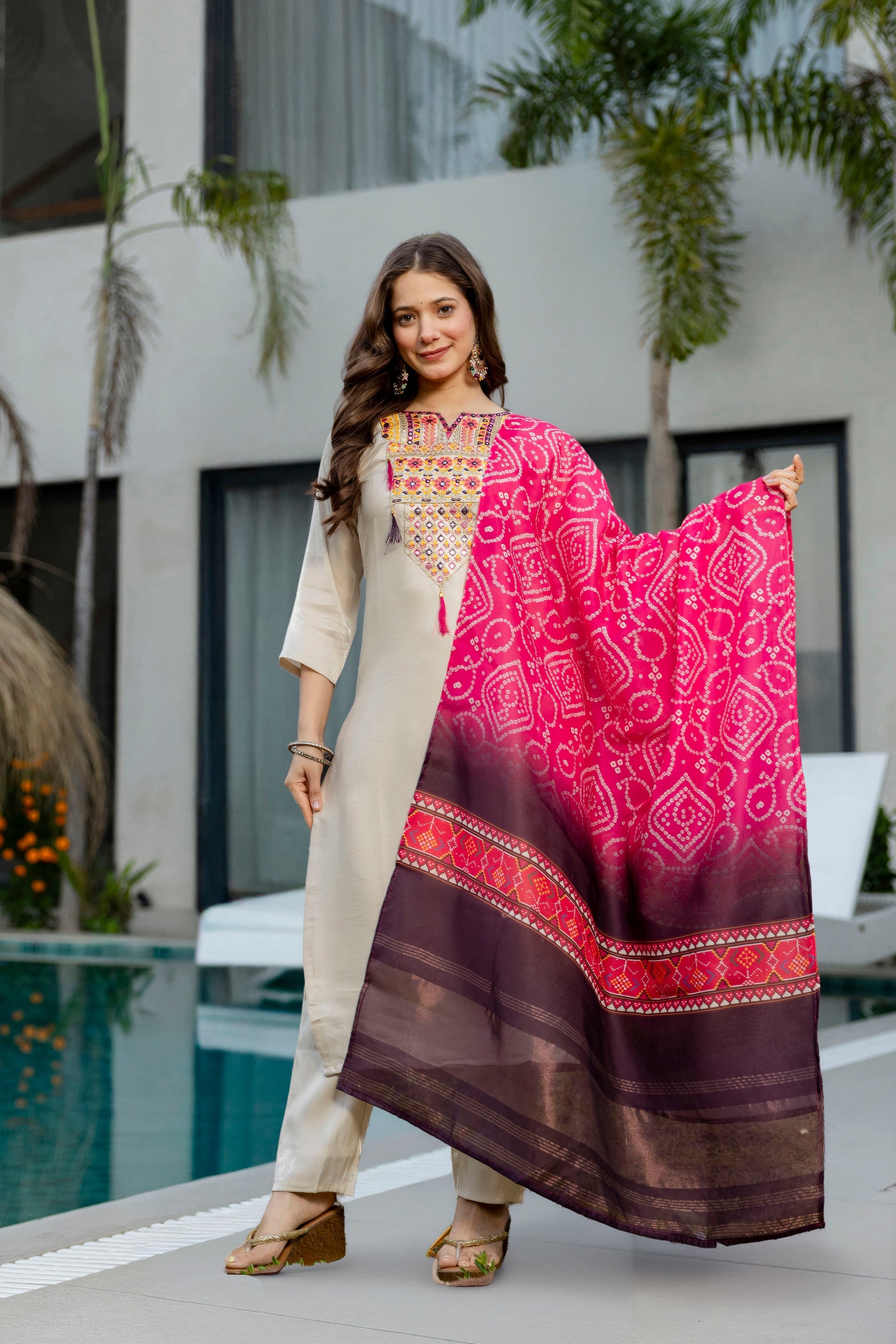 Bandhej Tales Embroidered Suit Set