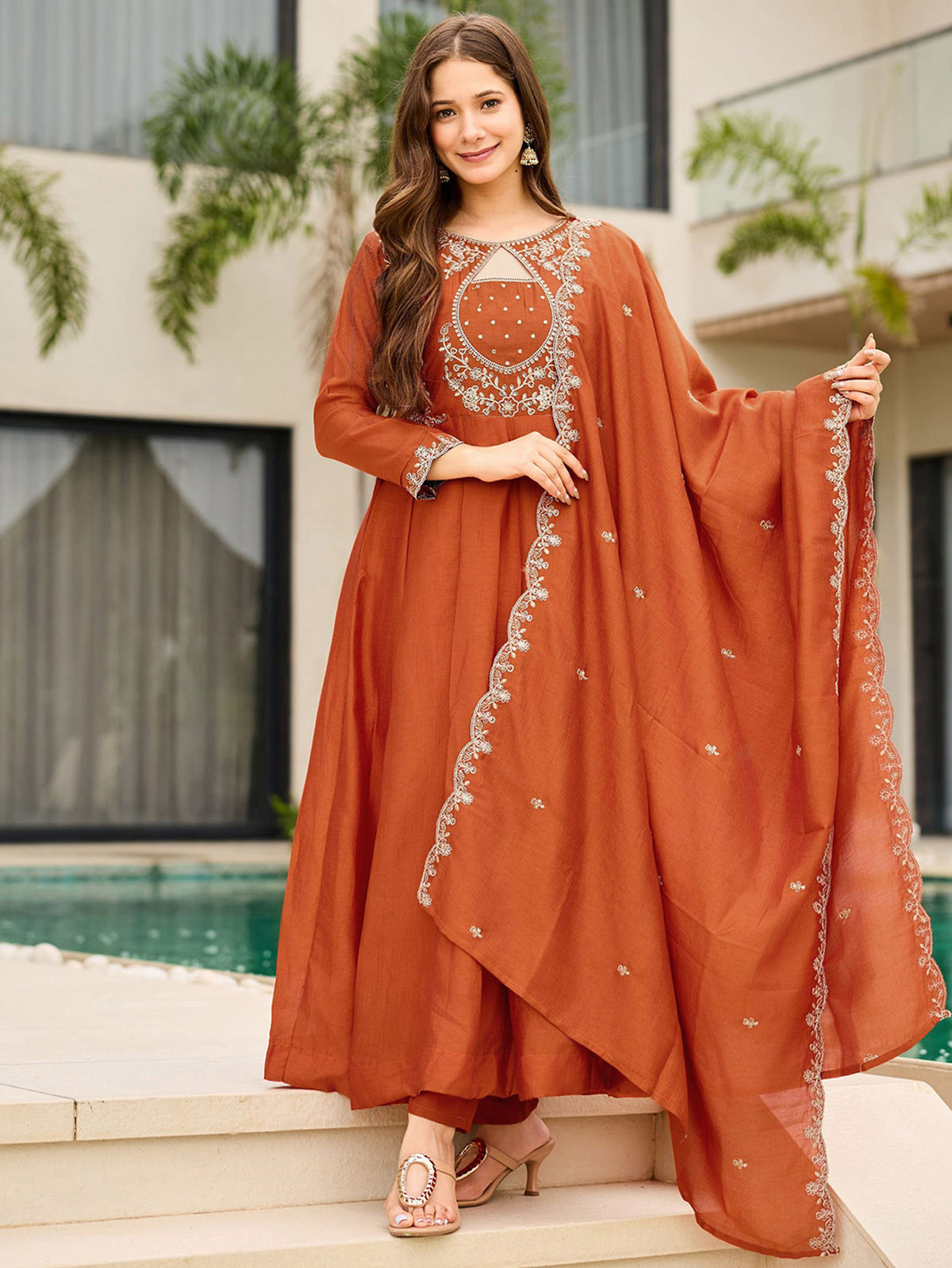 Graceful vichitra Silk Embroidery Suit Set
