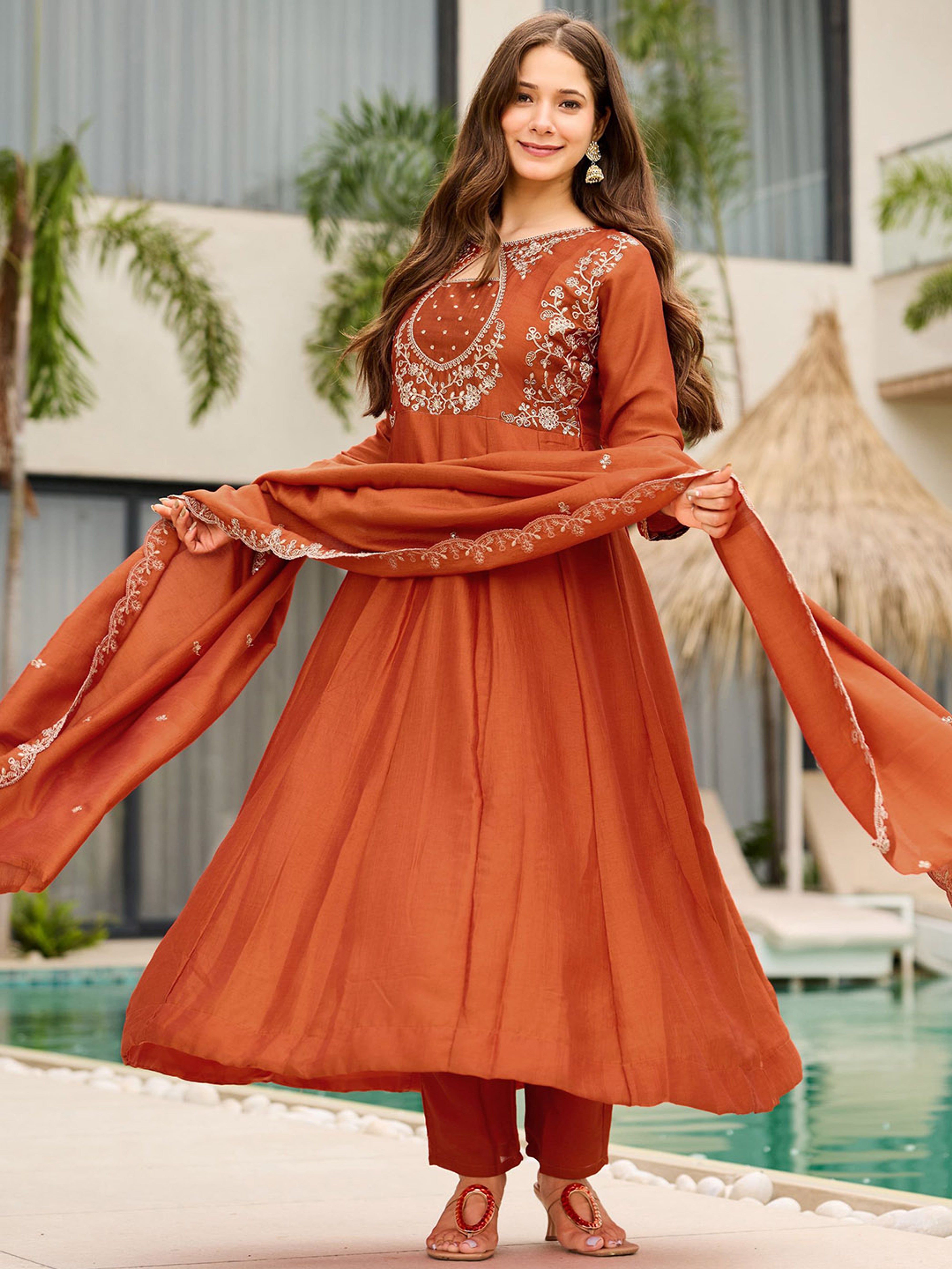 Graceful vichitra Silk Embroidery Suit Set