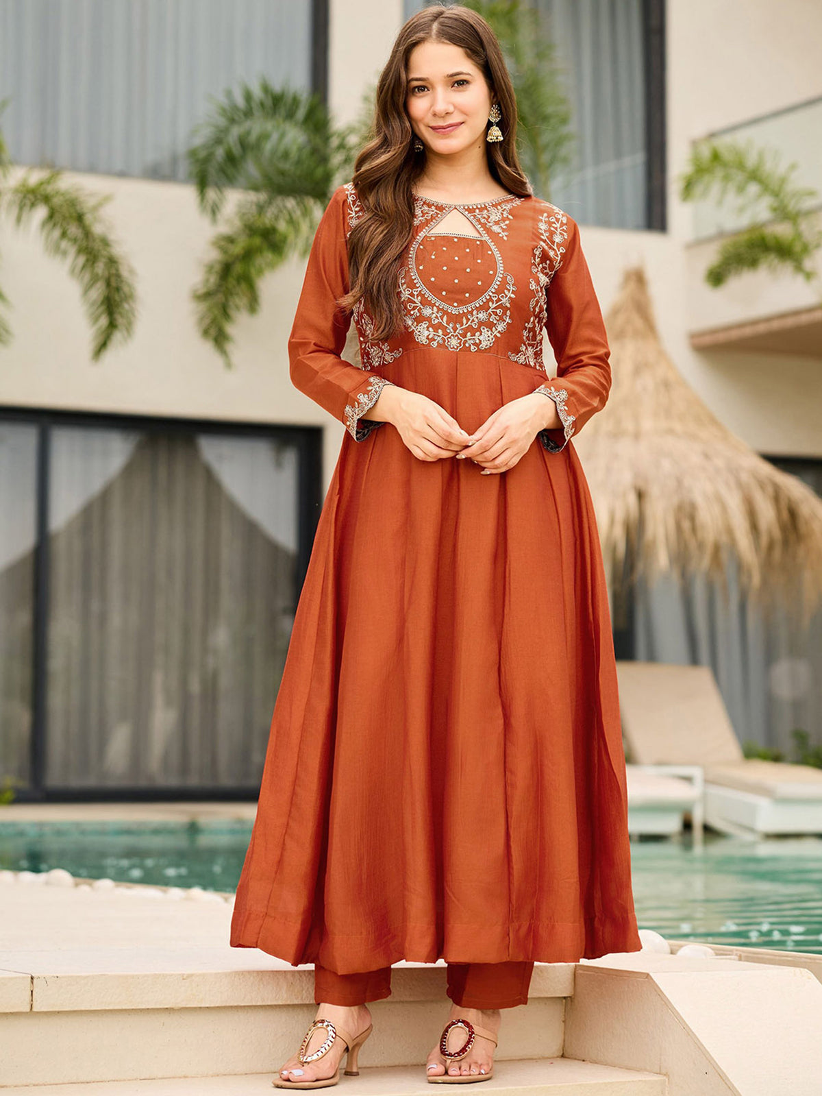 Graceful vichitra Silk Embroidery Suit Set