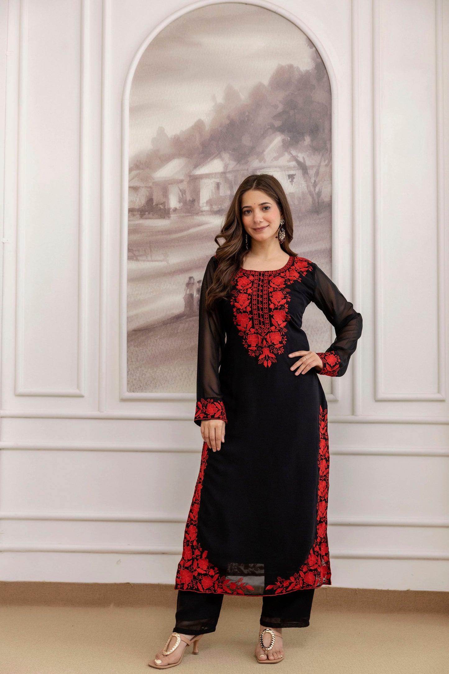 Veloura Black Embroidered Suit Set