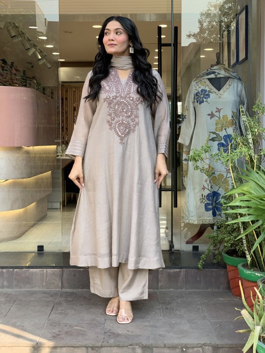 alluring Soft Muslin Cotton Embroidery Suit Set