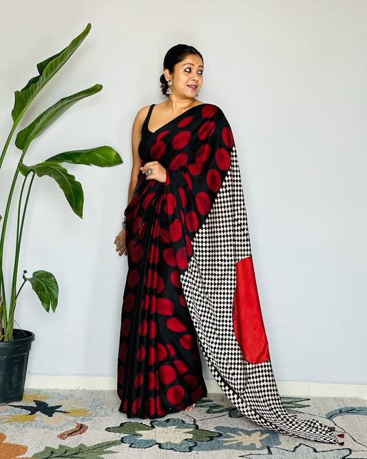 Most Beautiful Pure Ajrakh Gajji Silk Saree WIth Tassel