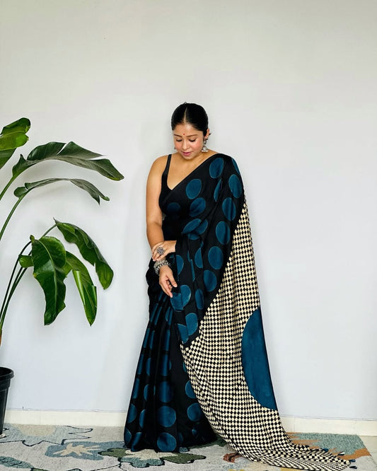 Tremendous Ajrakh Pure Gajji Silk Saree WIth Tassel