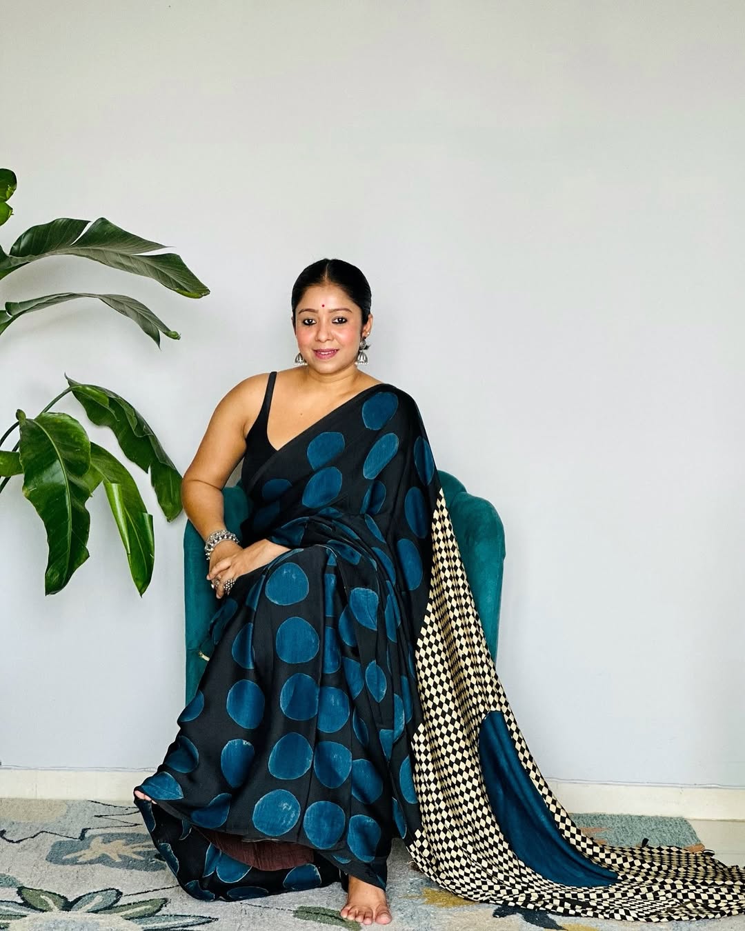 Tremendous Ajrakh Pure Gajji Silk Saree WIth Tassel