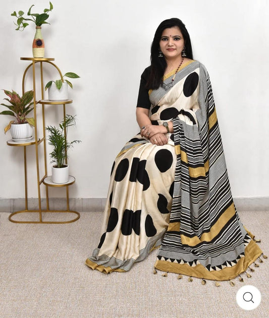 Most Beautiful Pure Ajrakh Gajji Silk Saree WIth Tassel