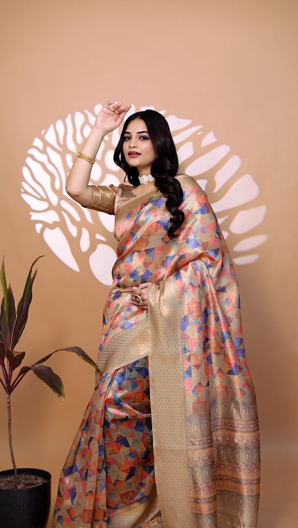 Stylish Multicolor Handllom Silk Blend Saree With Zari border