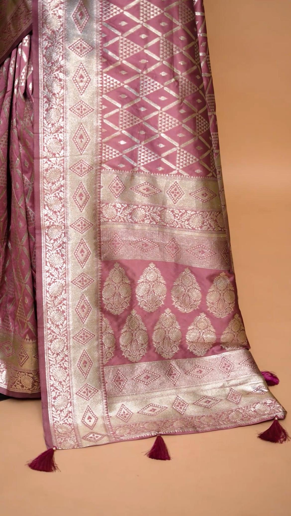 Elegant Banarasi Silk Saree With Floral Zari Weaving