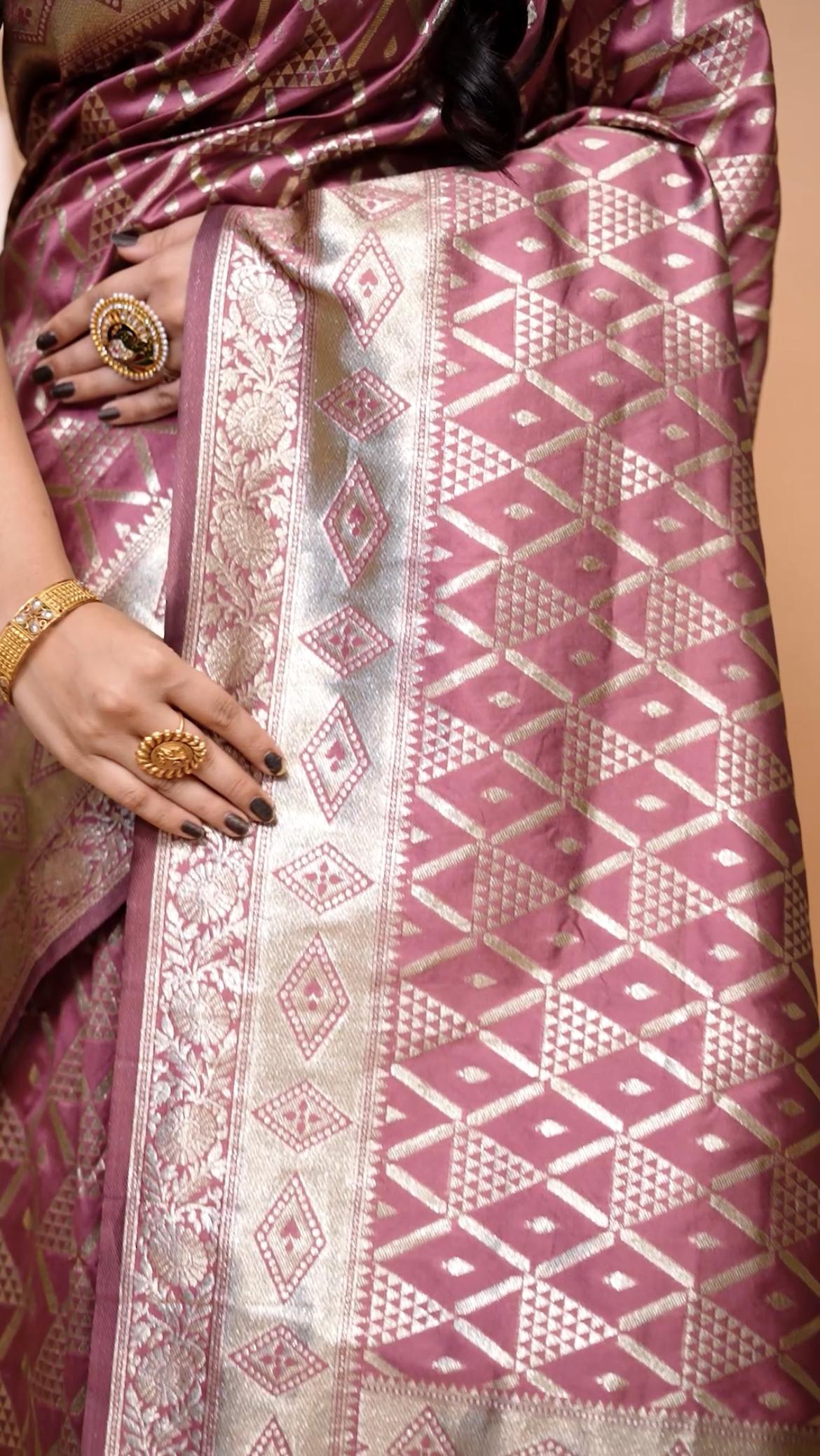 Elegant Banarasi Silk Saree With Floral Zari Weaving