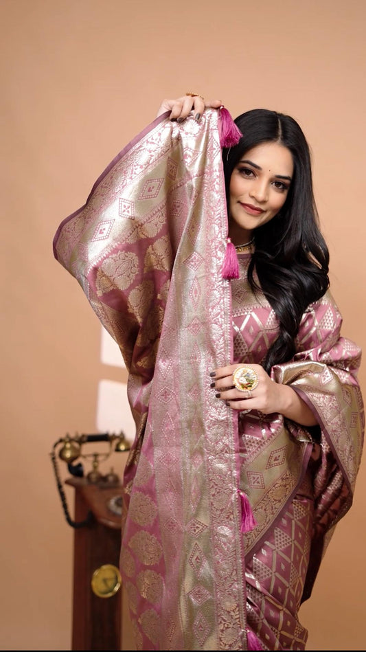 Elegant Banarasi Silk Saree With Floral Zari Weaving