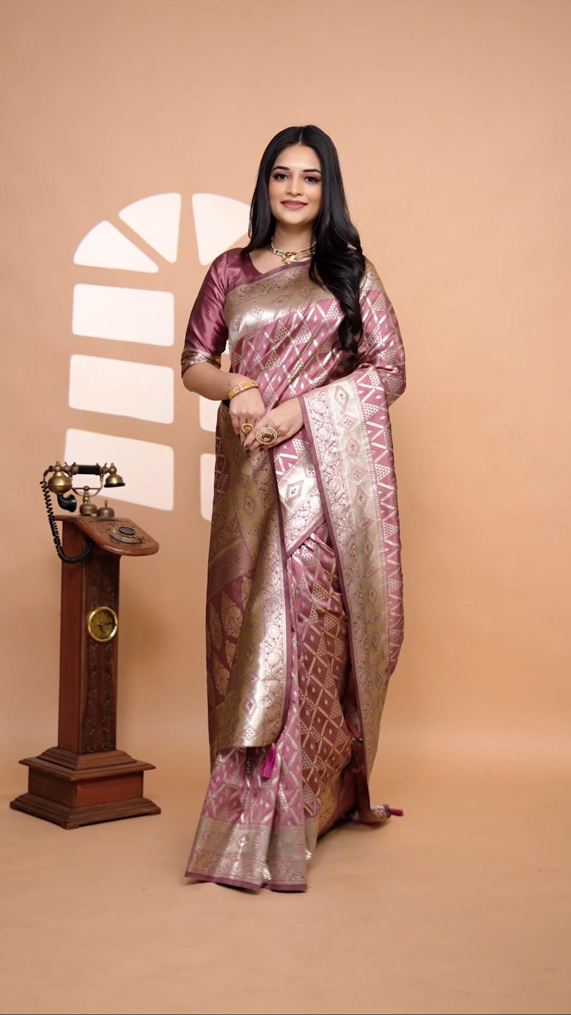 Elegant Banarasi Silk Saree With Floral Zari Weaving