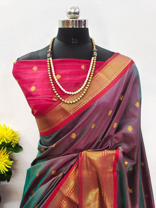 Attractive Zari Weaving Paithani Silk Saree With Tassels
