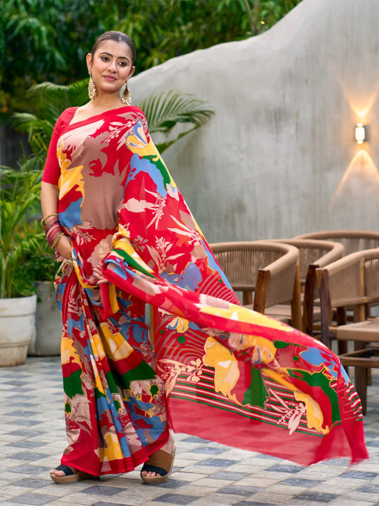 Very Graceful Georgette Saree With Stunning Floral Print