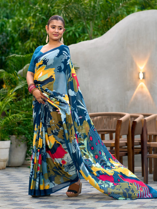 Very Graceful Georgette Saree With Stunning Floral Print