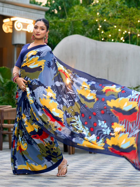 Very Graceful Georgette Saree With Stunning Floral Print