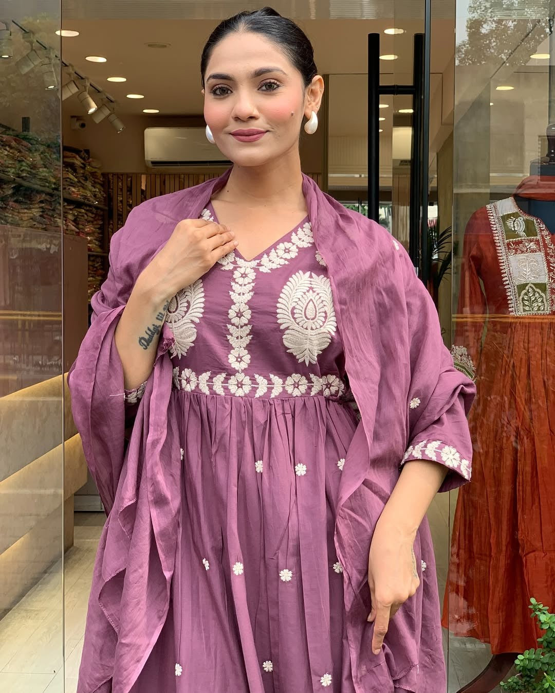 Elegant Chanderi Silk Embroidery Suit Set