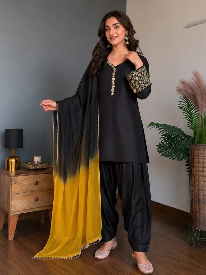 Amani Black Embroidered Suit Set