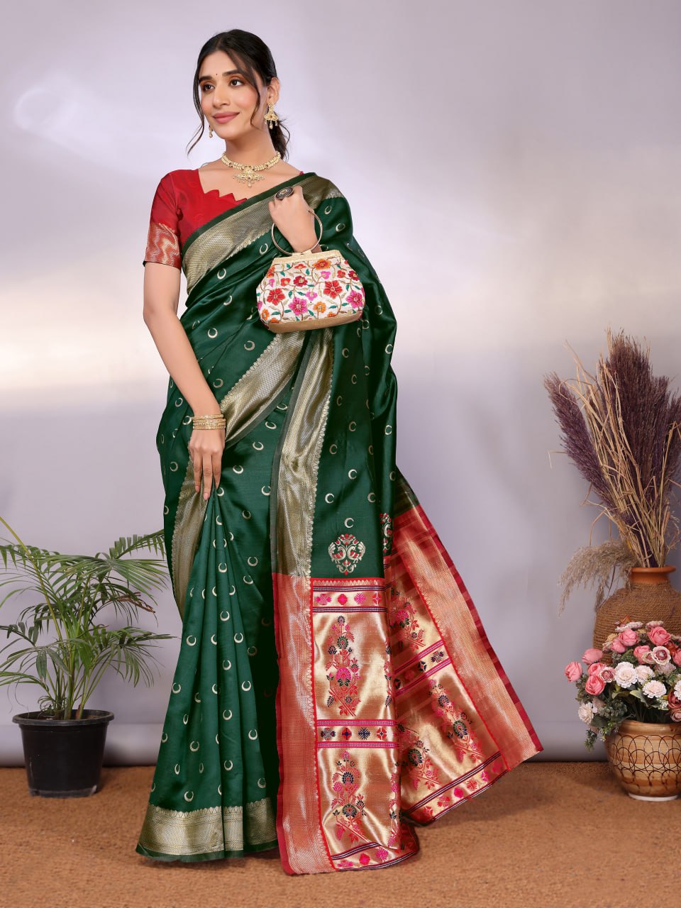 Most Graceful Paithani Silk Saree With Rich Border & Pallu