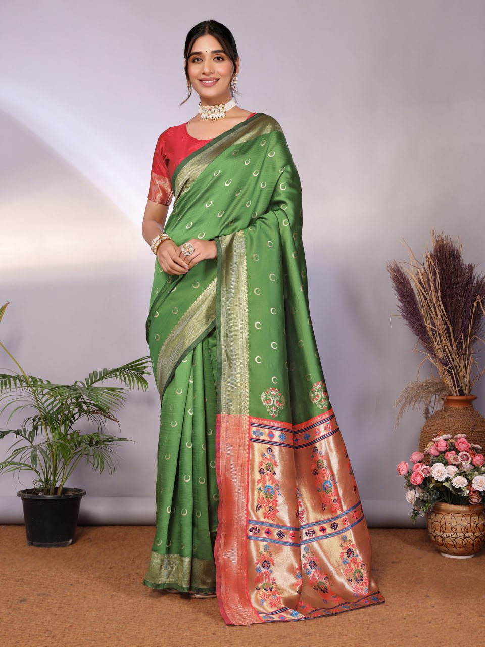 Most Graceful Paithani Silk Saree With Rich Border & Pallu