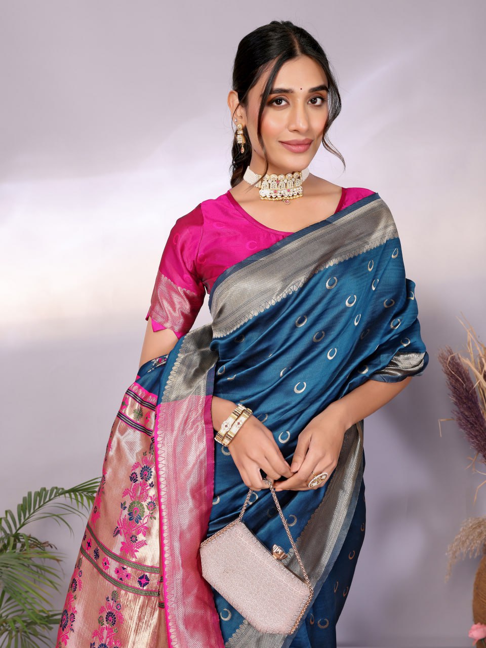 Most Graceful Paithani Silk Saree With Rich Border & Pallu