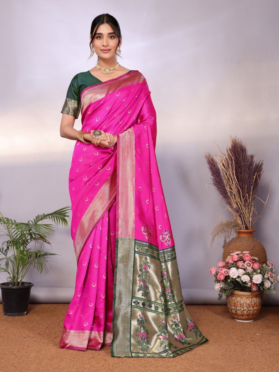 Most Graceful Paithani Silk Saree With Rich Border & Pallu