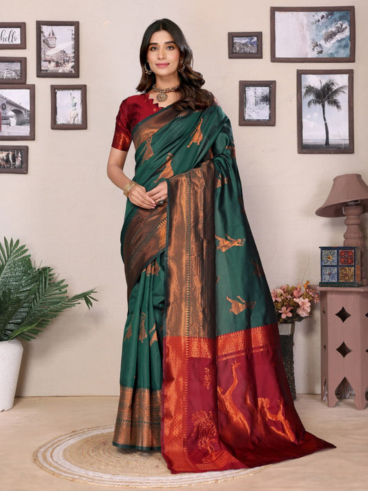 Most Graceful Banarasi Silk Saree With Rich Border & Pallu