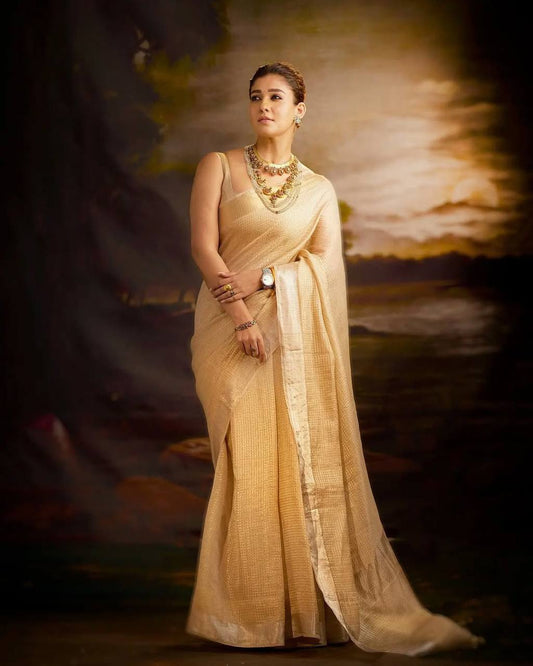 Trending Bollywood Tissue Metalic Pure Banarasi Zari Silk Saree