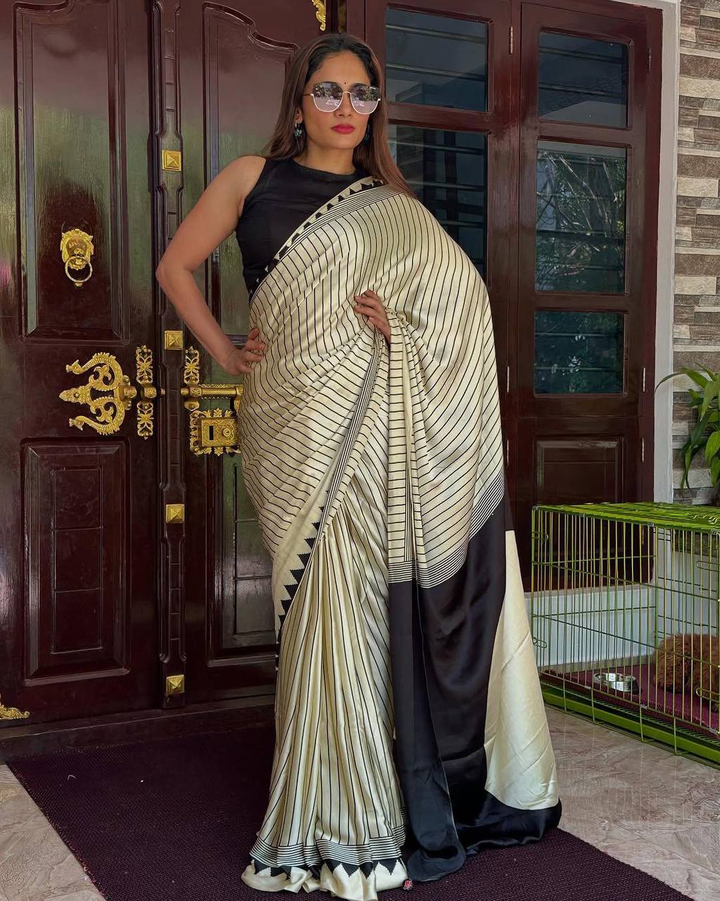 Tremendous Ajrakh Pure Gajji Silk Saree WIth Tassel