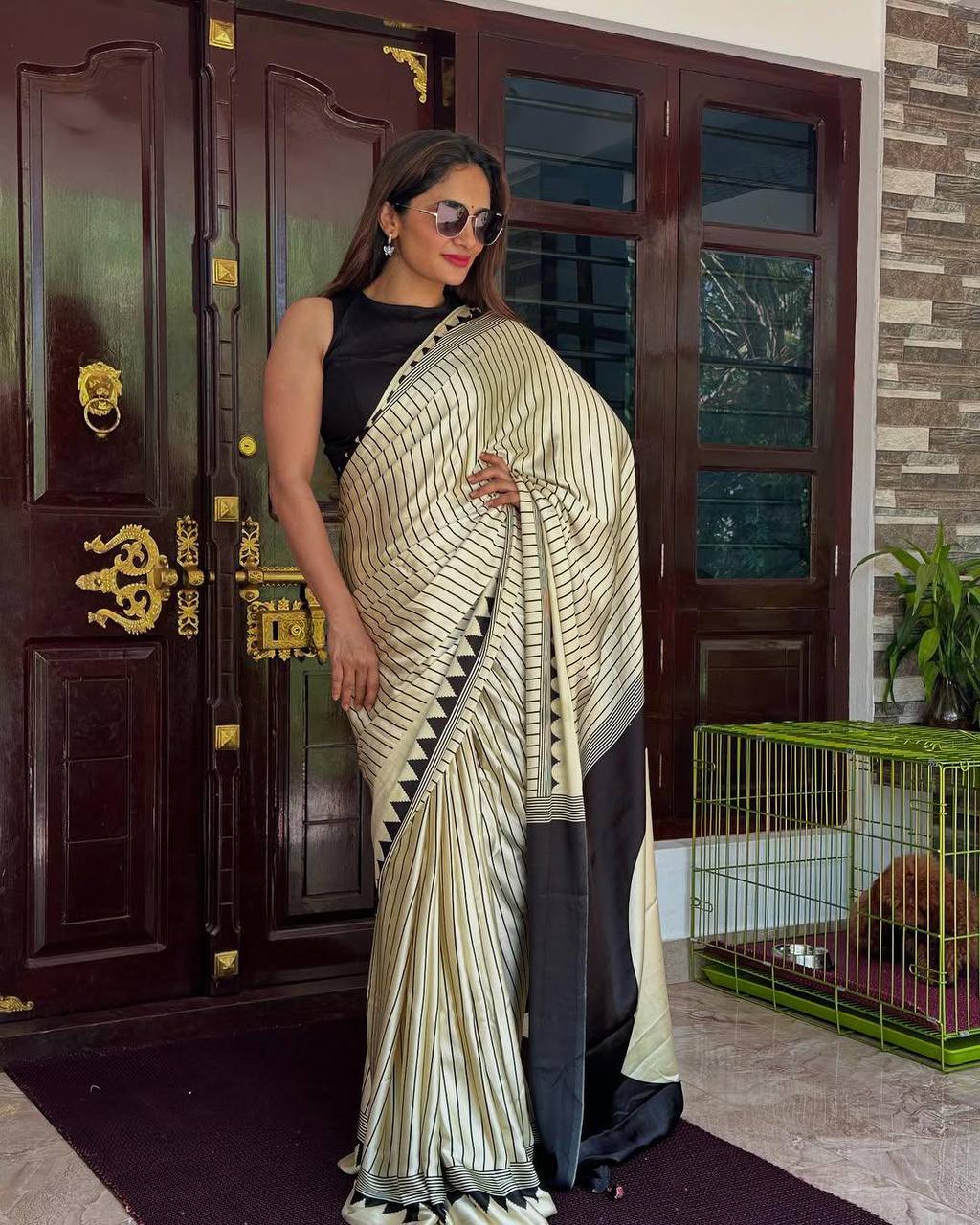 Tremendous Ajrakh Pure Gajji Silk Saree WIth Tassel