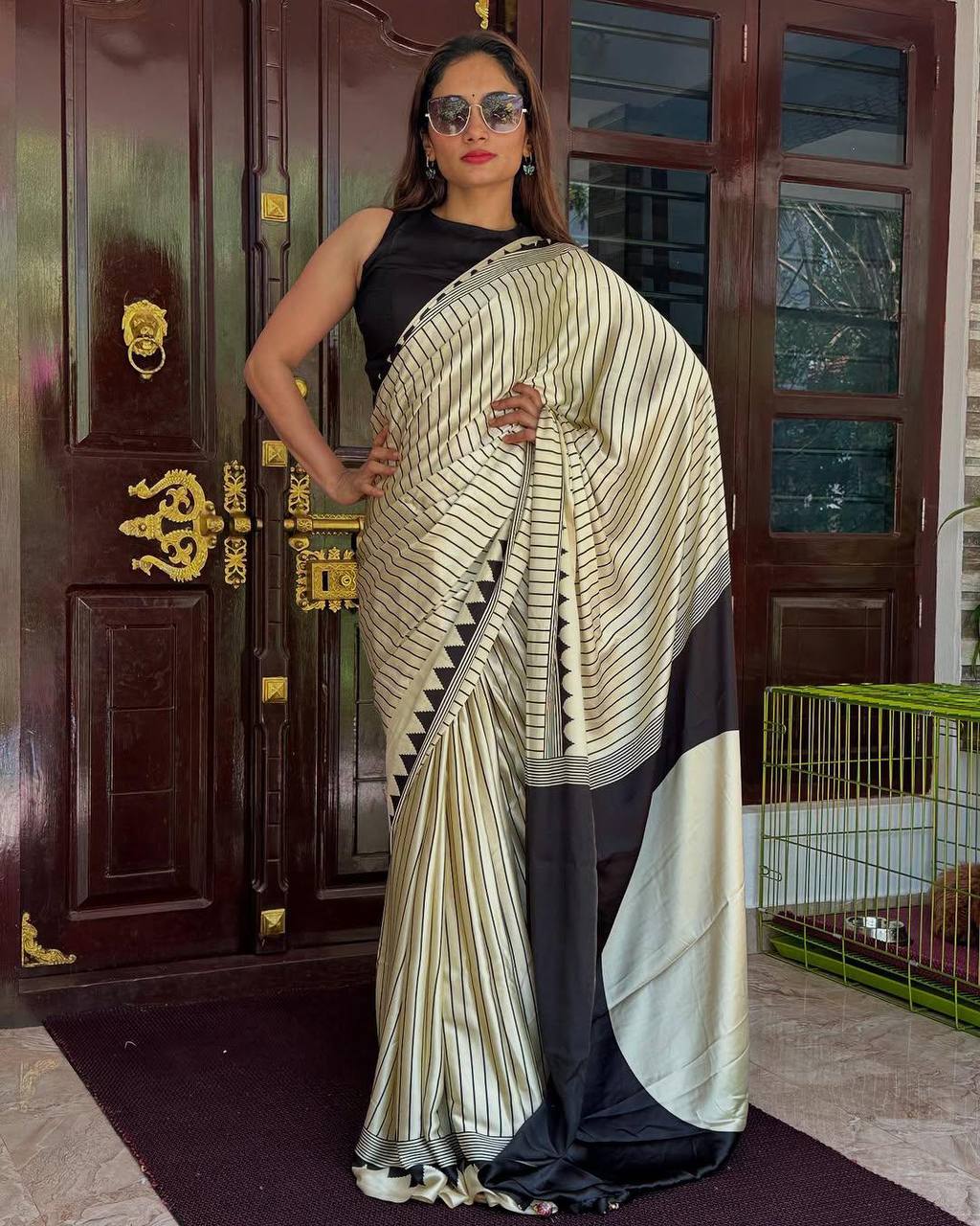 Tremendous Ajrakh Pure Gajji Silk Saree WIth Tassel
