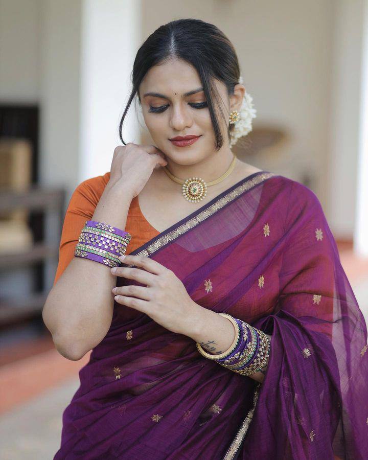 Most Elegant Wine Pure Cotton Silk Saree With Contras Blouse